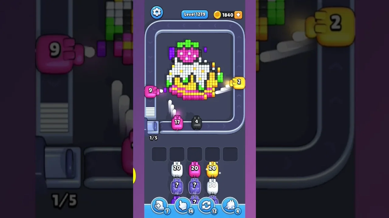 Pixel Flow Level 1279 grid layout and solution screenshot