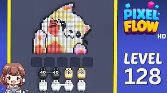 Pixel Flow Level 128 grid layout and solution screenshot