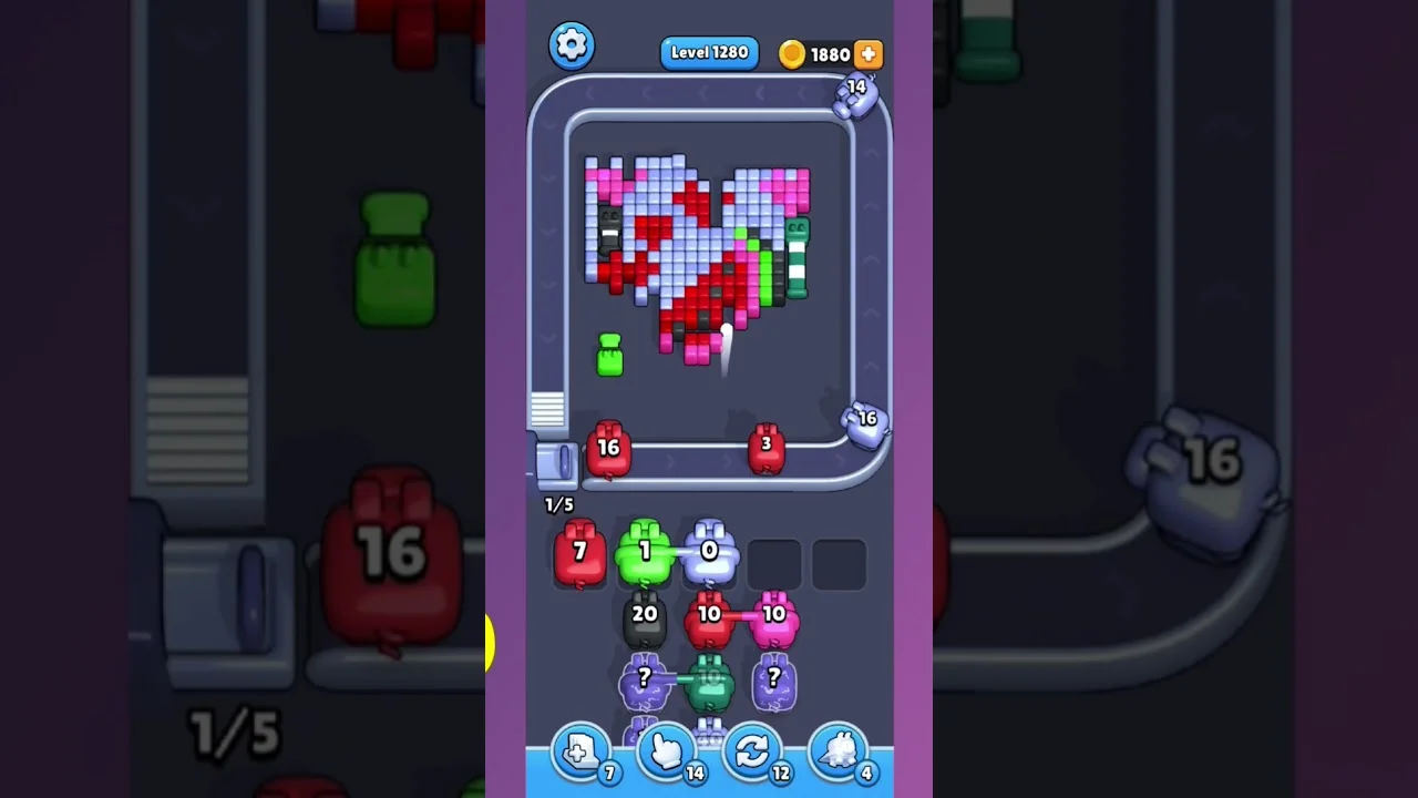 Pixel Flow Level 1280 grid layout and solution screenshot