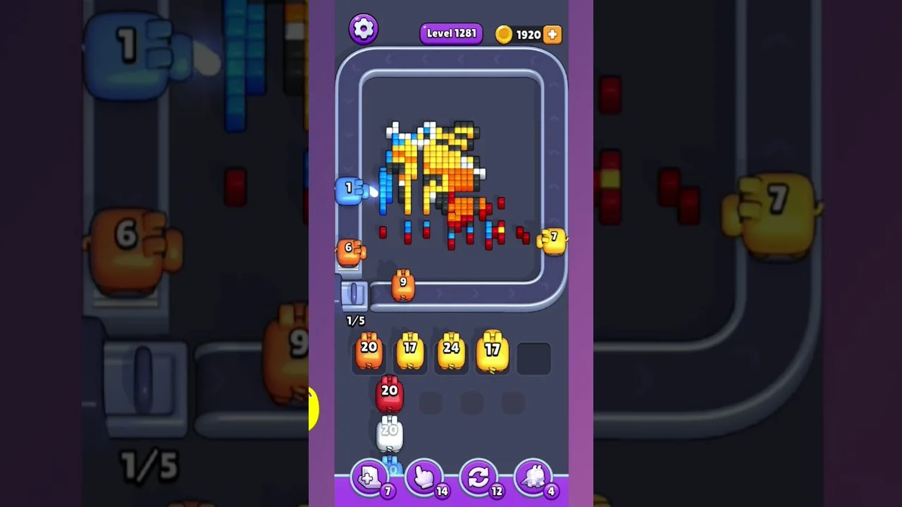Pixel Flow Level 1281 grid layout and solution screenshot