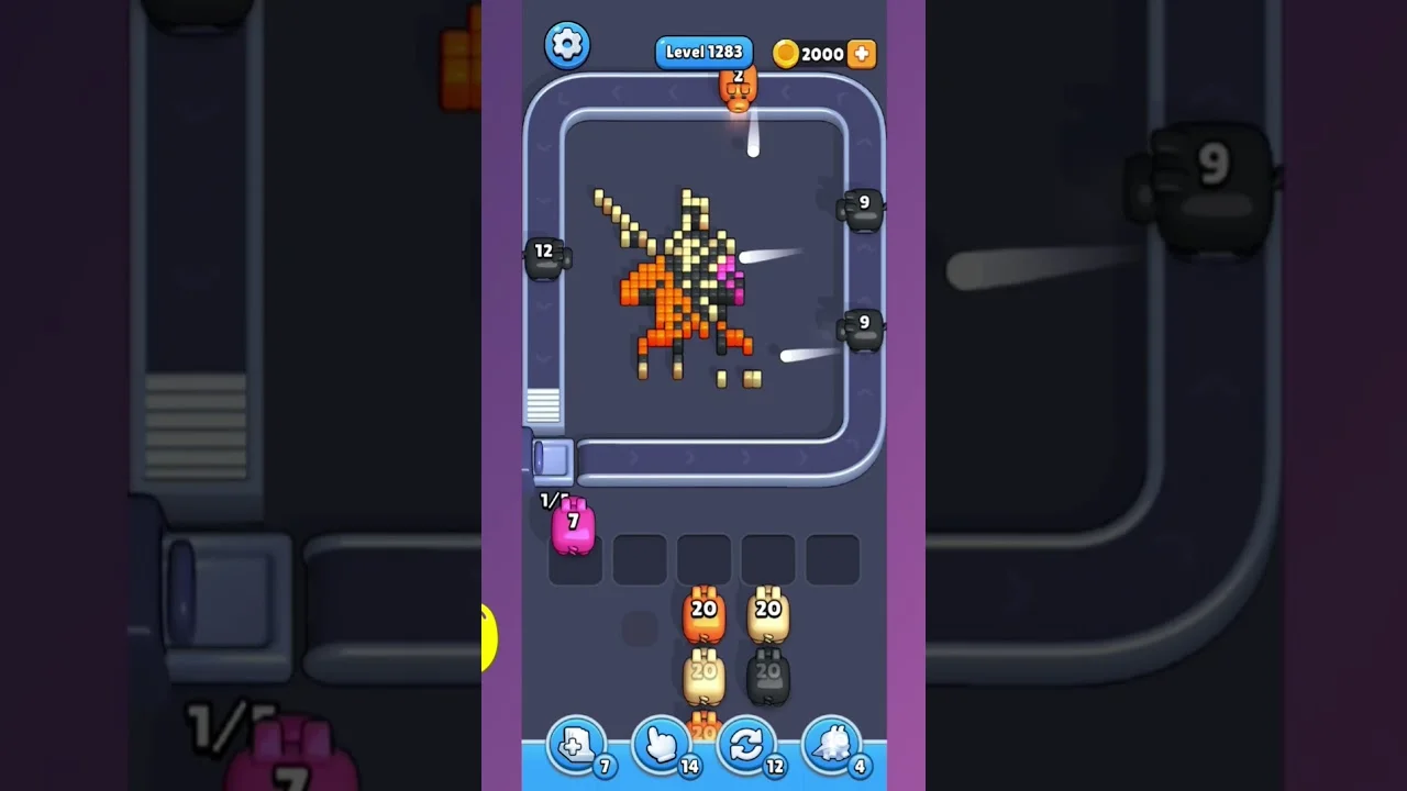 Pixel Flow Level 1283 grid layout and solution screenshot