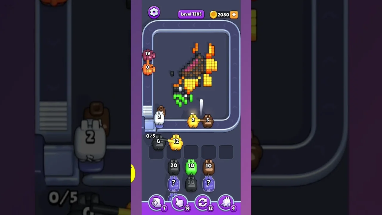 Pixel Flow Level 1284 grid layout and solution screenshot