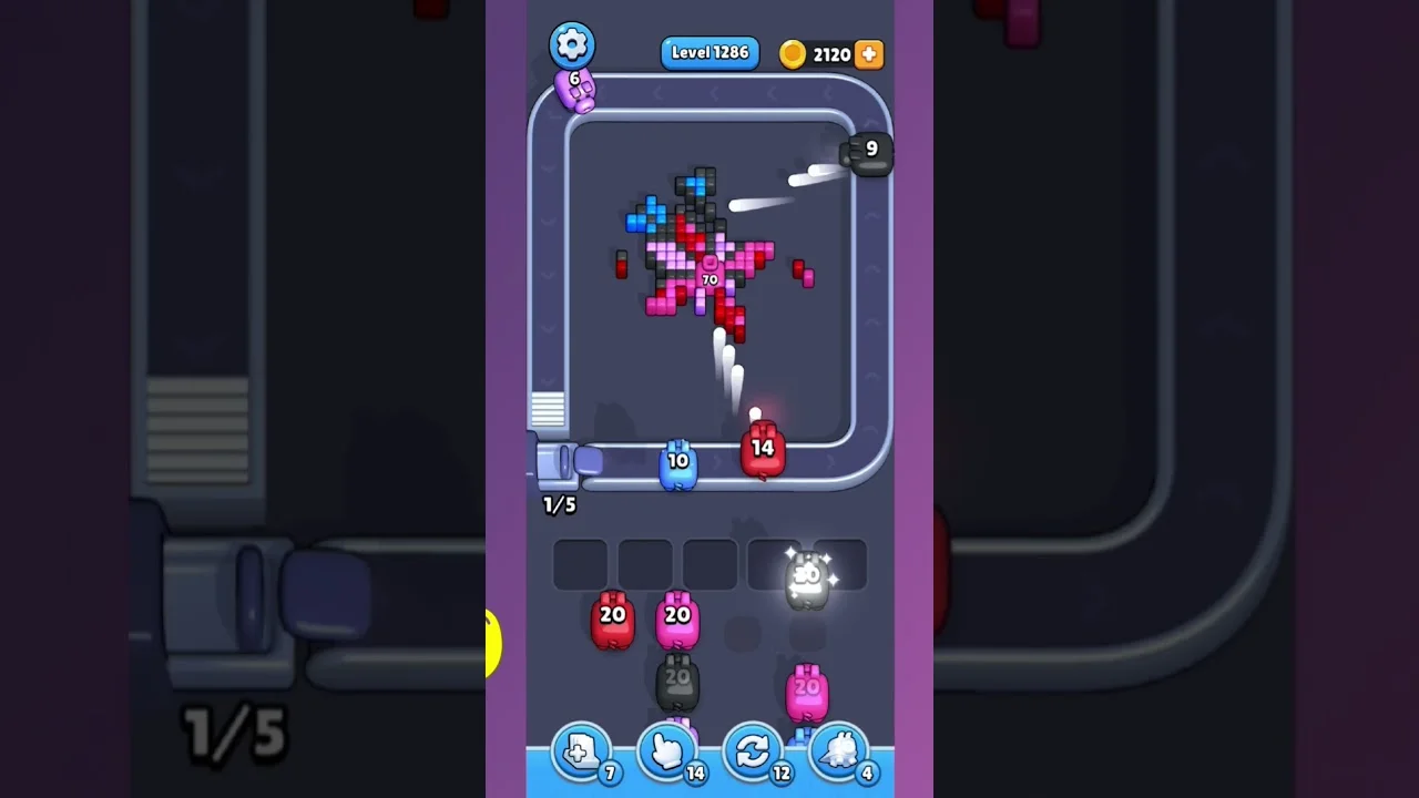 Pixel Flow Level 1285 grid layout and solution screenshot