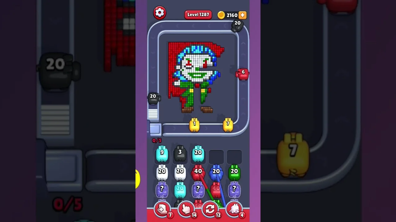 Pixel Flow Level 1286 grid layout and solution screenshot