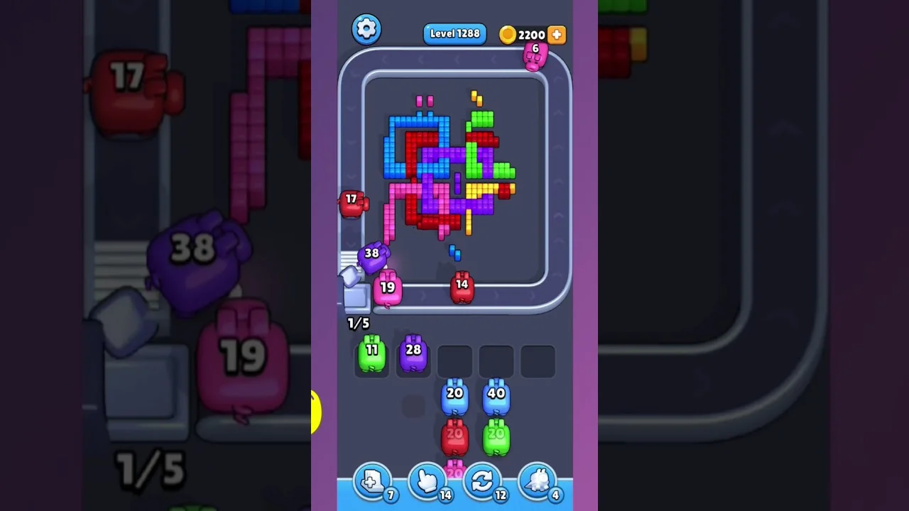 Pixel Flow Level 1287 grid layout and solution screenshot