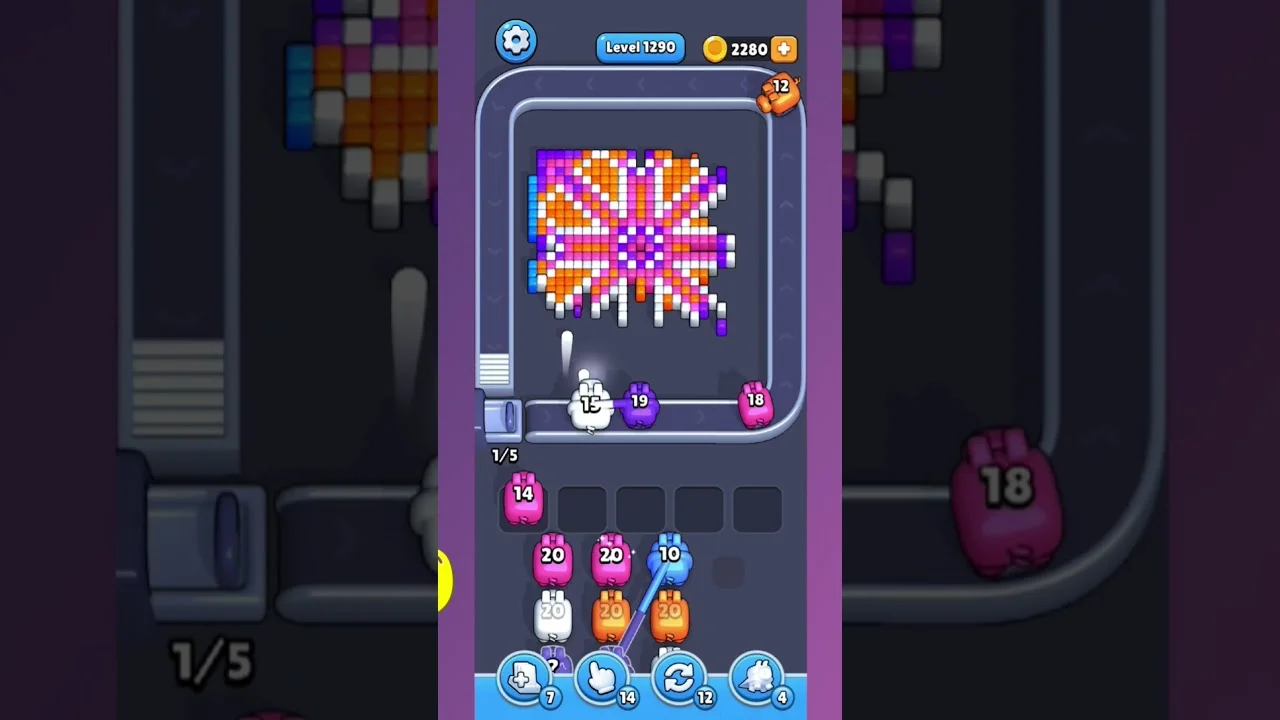 Pixel Flow Level 1289 grid layout and solution screenshot