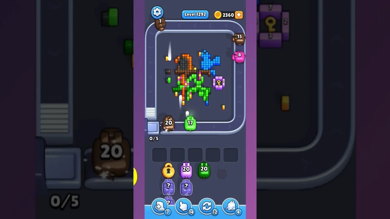Pixel Flow Level 1292 grid layout and solution screenshot