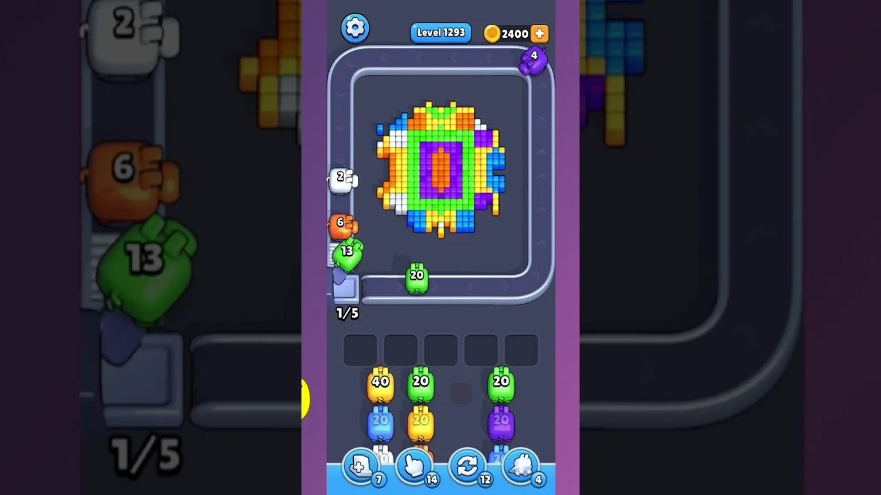 Pixel Flow Level 1293 grid layout and solution screenshot