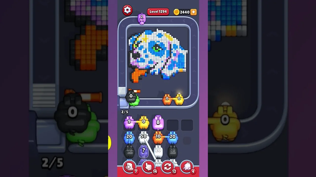 Pixel Flow Level 1294 grid layout and solution screenshot