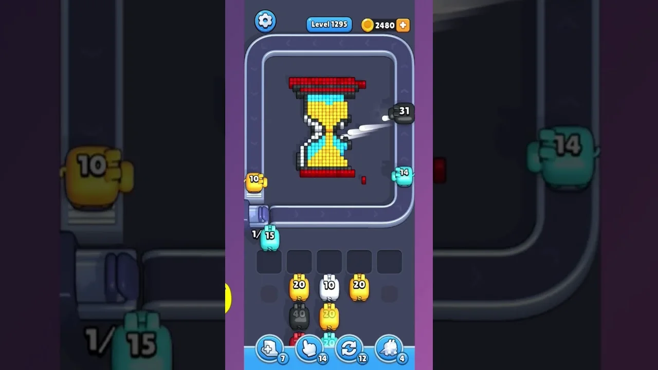 Pixel Flow Level 1295 grid layout and solution screenshot