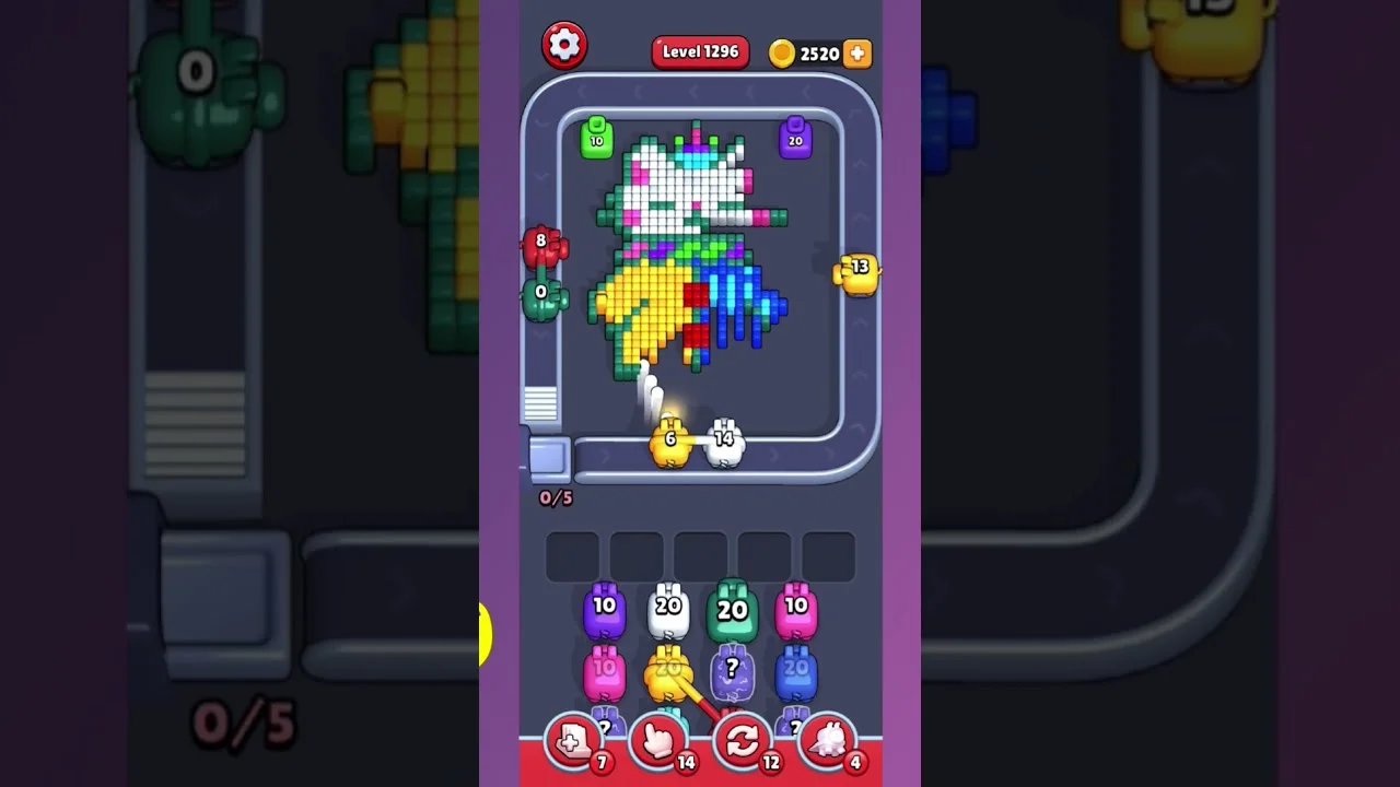 Pixel Flow Level 1296 grid layout and solution screenshot
