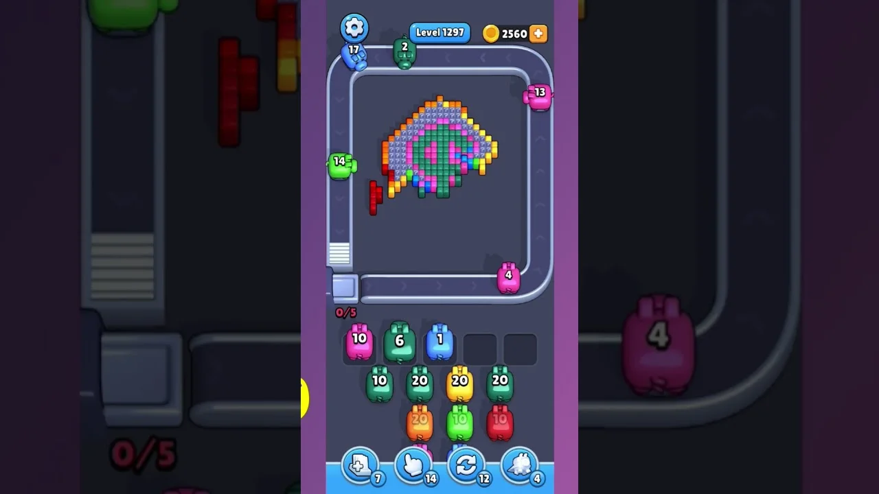 Pixel Flow Level 1297 grid layout and solution screenshot