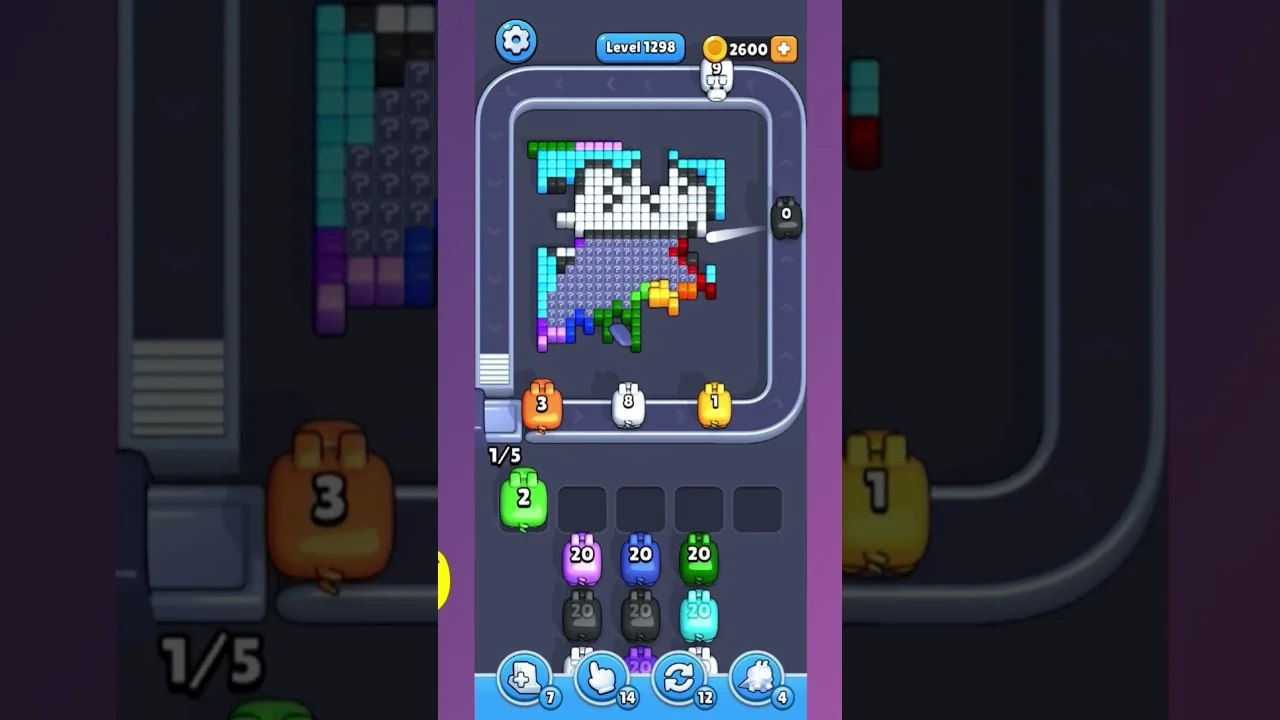 Pixel Flow Level 1298 grid layout and solution screenshot