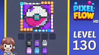 Pixel Flow Level 130 grid layout and solution screenshot