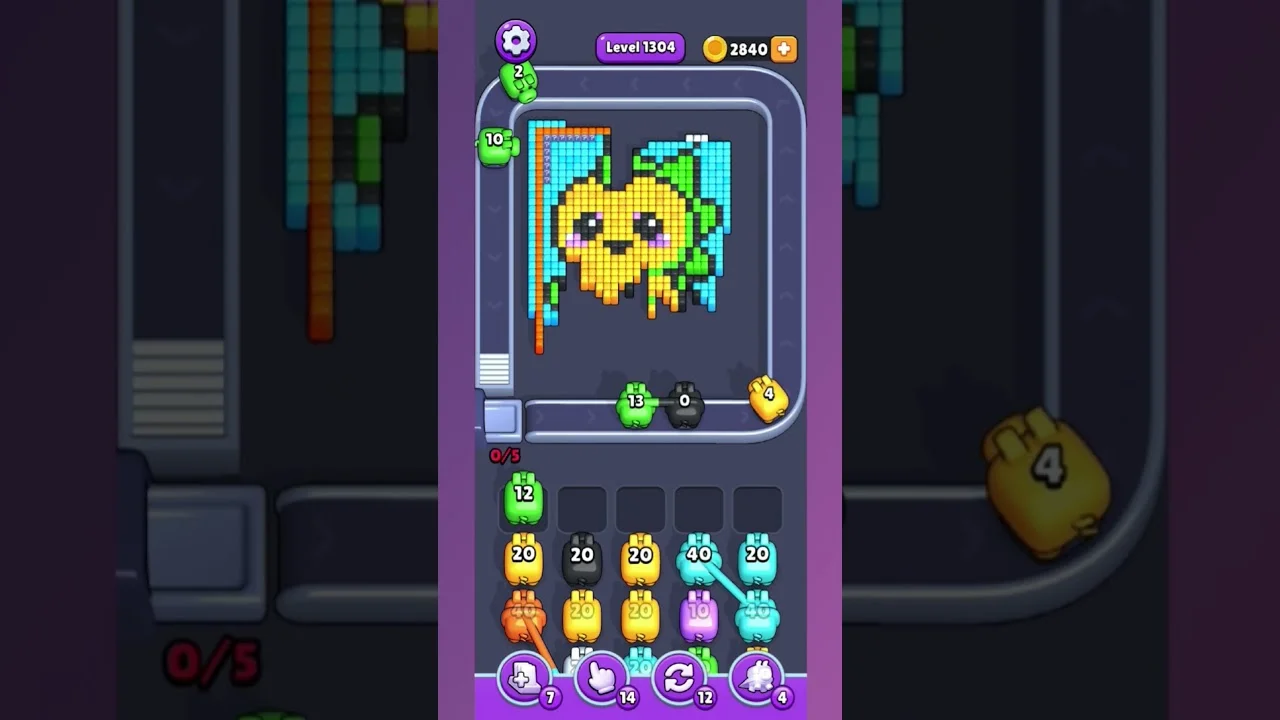 Pixel Flow Level 1304 grid layout and solution screenshot