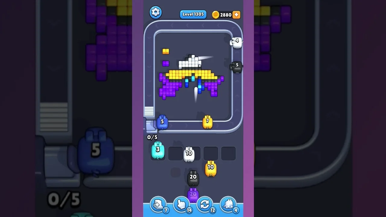 Pixel Flow Level 1305 grid layout and solution screenshot