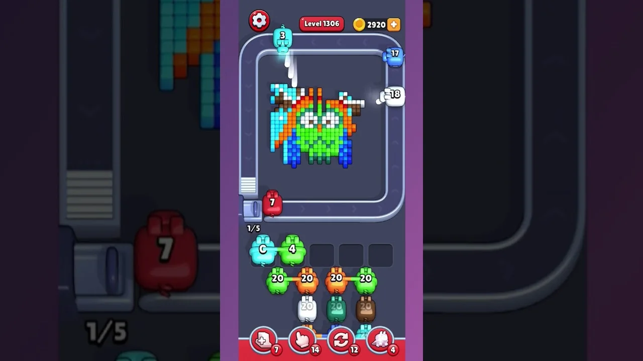Pixel Flow Level 1306 grid layout and solution screenshot