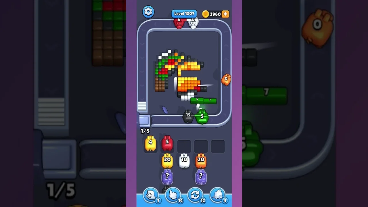 Pixel Flow Level 1307 grid layout and solution screenshot