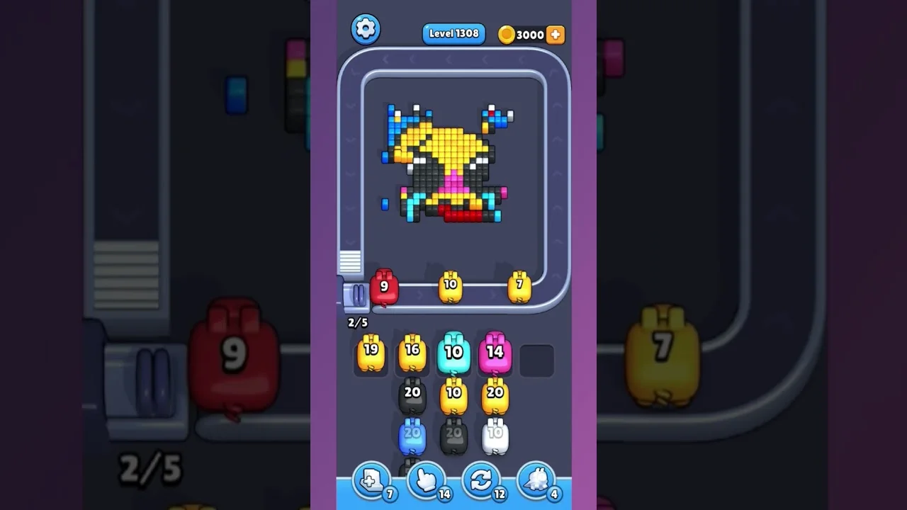 Pixel Flow Level 1308 grid layout and solution screenshot