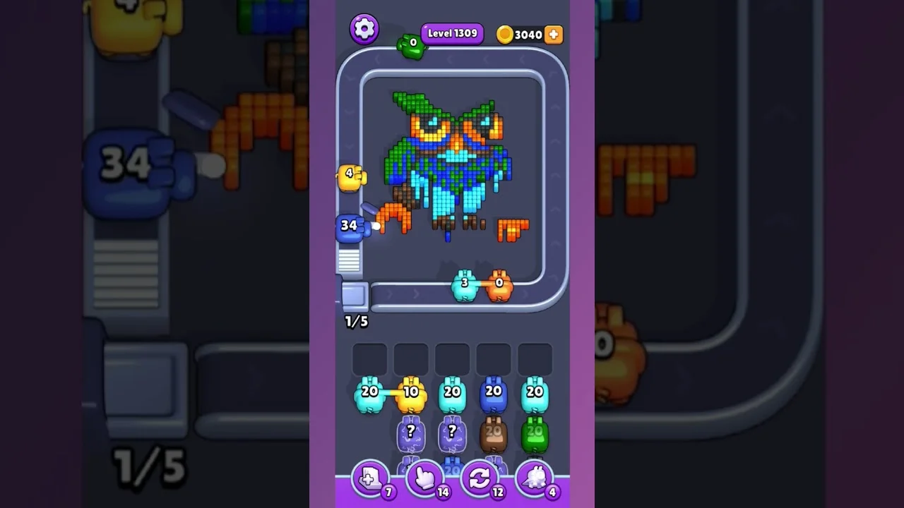 Pixel Flow Level 1309 grid layout and solution screenshot