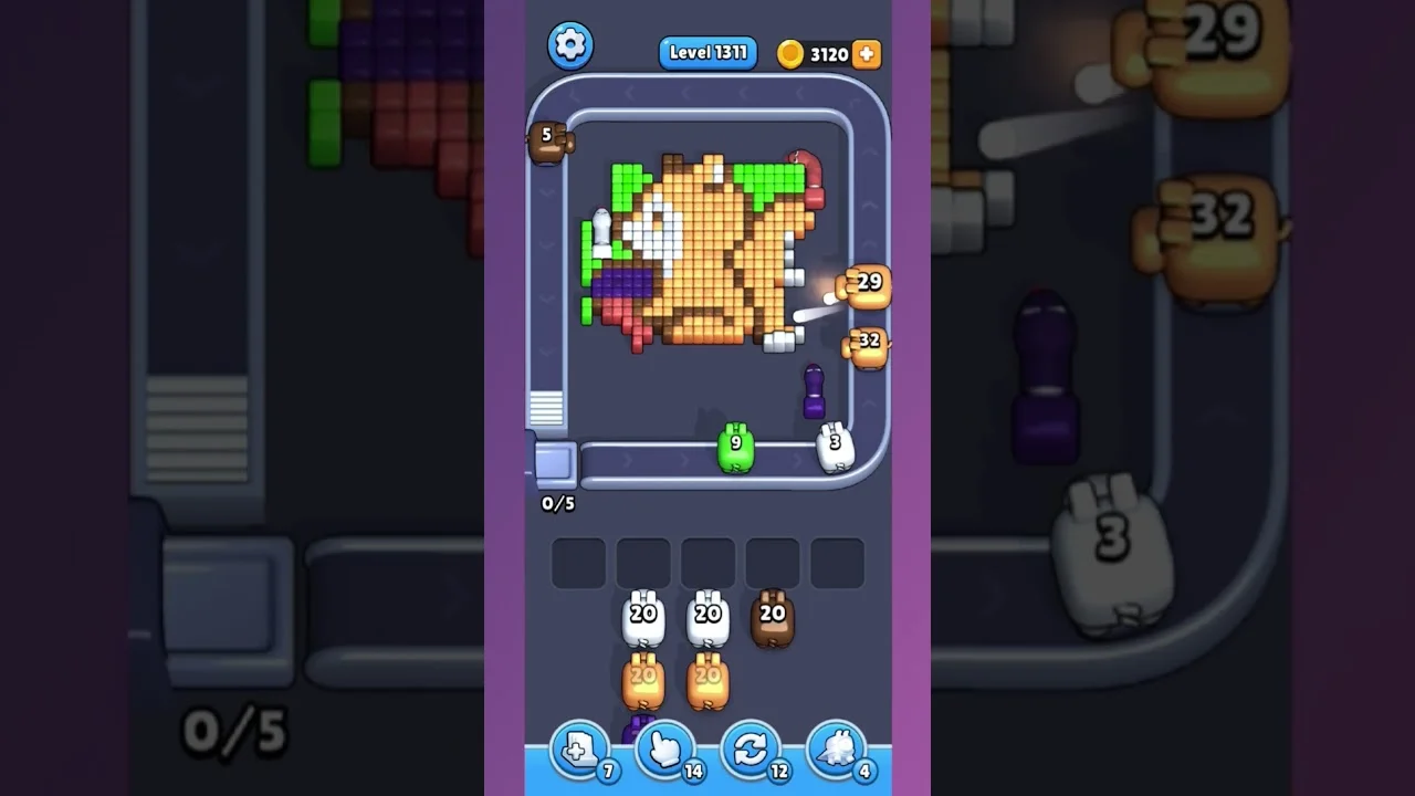 Pixel Flow Level 1311 grid layout and solution screenshot