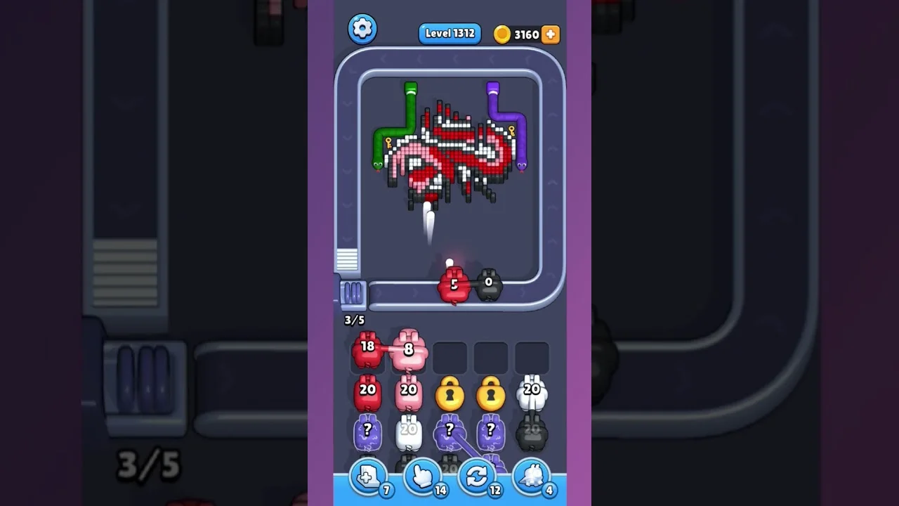 Pixel Flow Level 1312 grid layout and solution screenshot