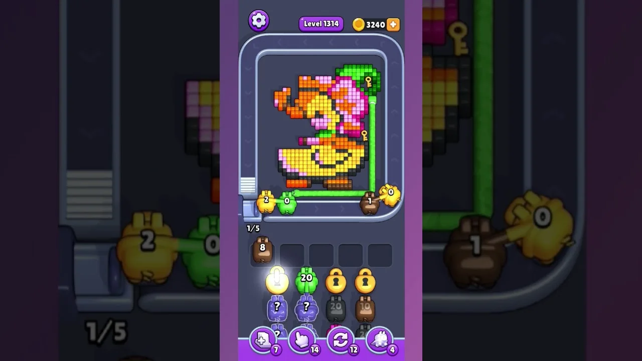 Pixel Flow Level 1314 grid layout and solution screenshot