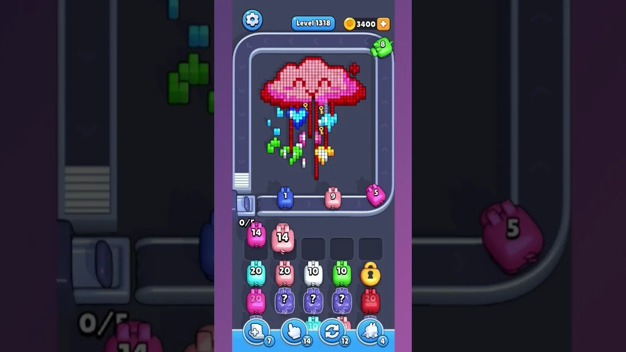 Pixel Flow Level 1318 grid layout and solution screenshot