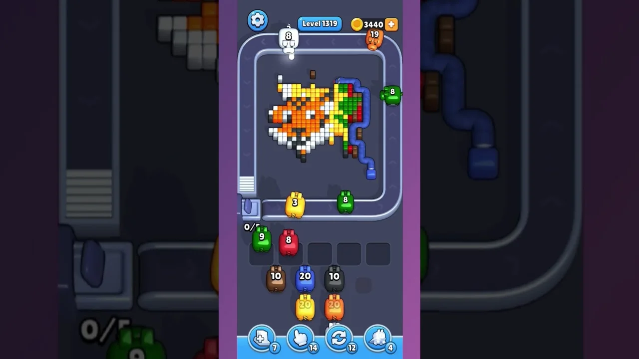 Pixel Flow Level 1319 grid layout and solution screenshot