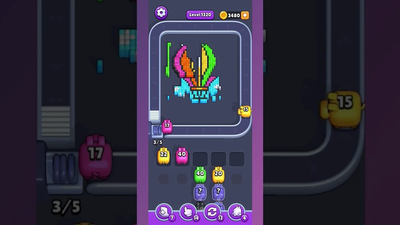 Pixel Flow Level 1320 grid layout and solution screenshot