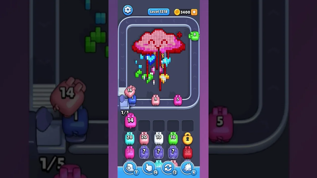 Pixel Flow Level 1328 grid layout and solution screenshot