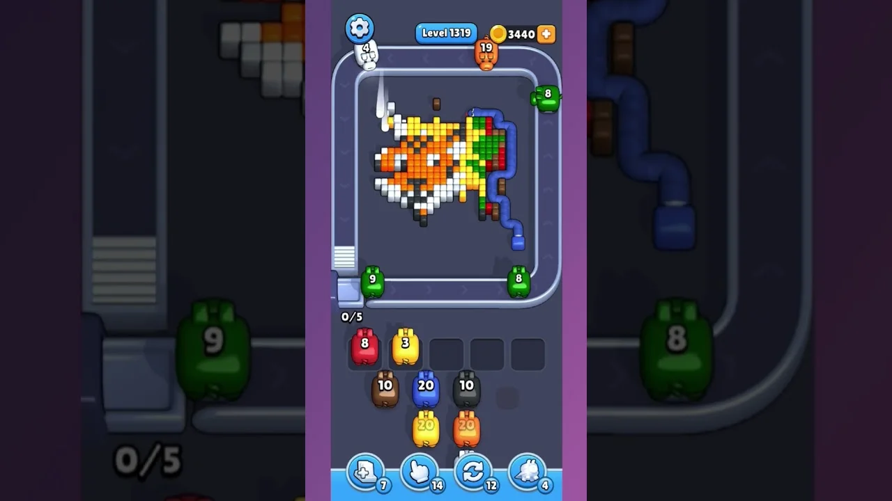 Pixel Flow Level 1329 grid layout and solution screenshot
