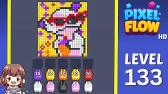 Pixel Flow Level 133 grid layout and solution screenshot