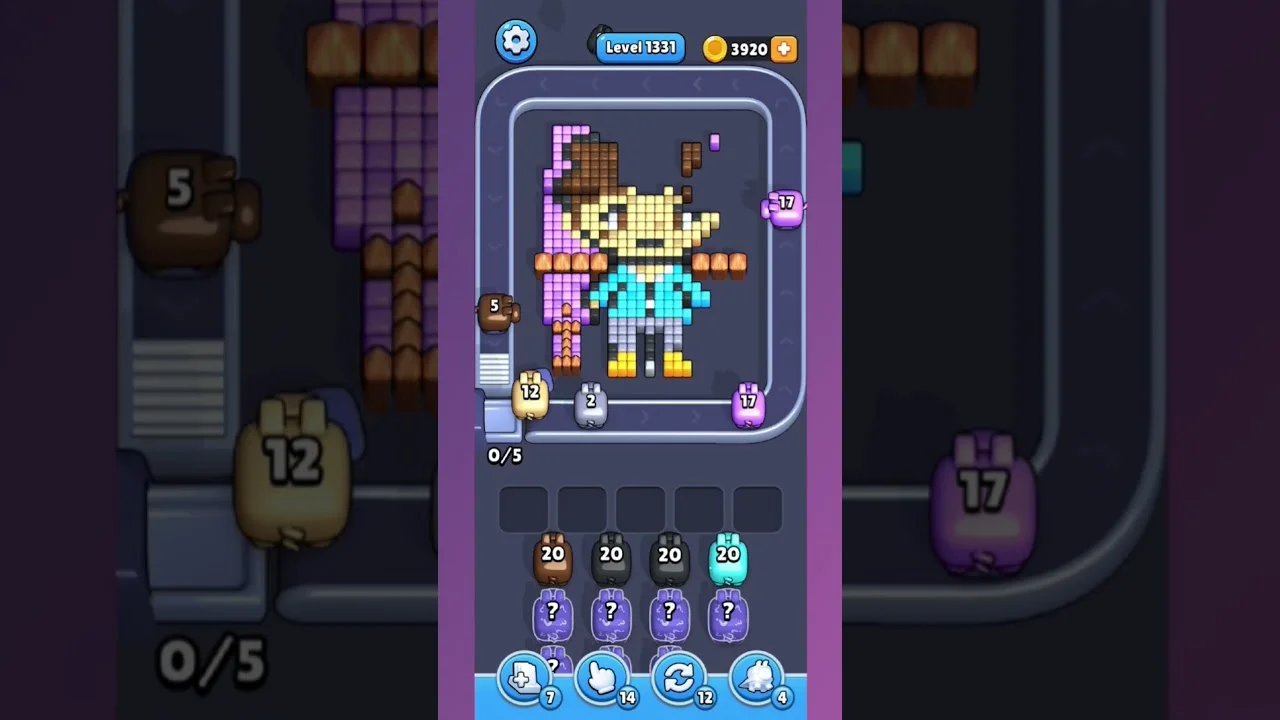 Pixel Flow Level 1331 grid layout and solution screenshot