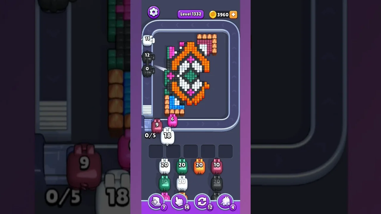 Pixel Flow Level 1332 grid layout and solution screenshot