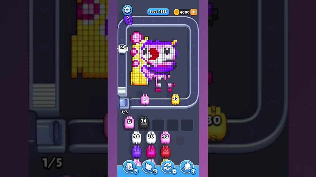 Pixel Flow Level 1333 grid layout and solution screenshot