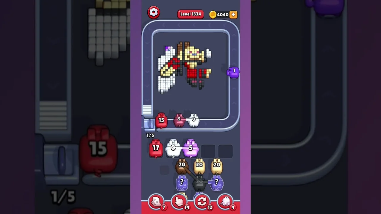 Pixel Flow Level 1334 grid layout and solution screenshot