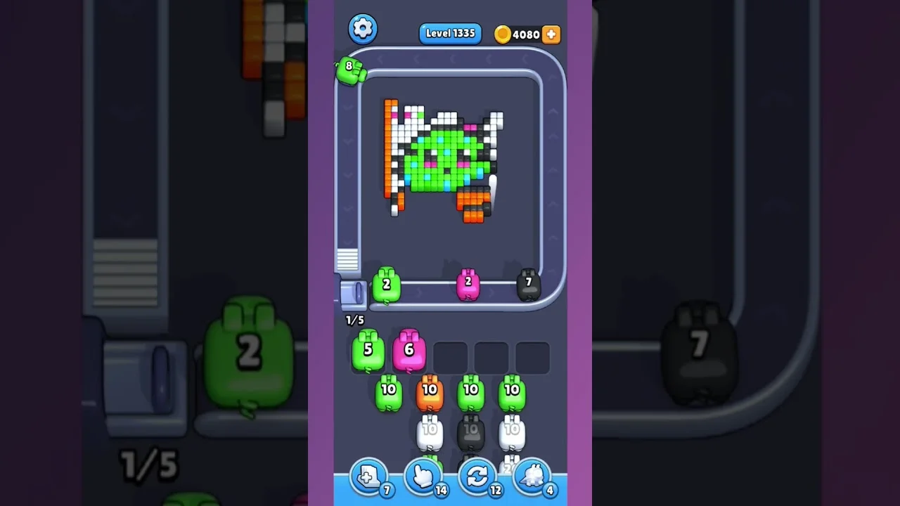 Pixel Flow Level 1335 grid layout and solution screenshot