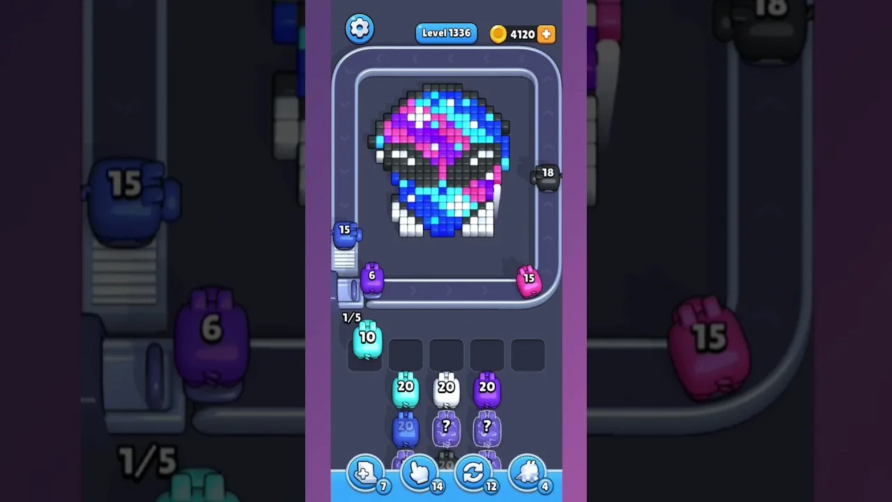 Pixel Flow Level 1336 grid layout and solution screenshot