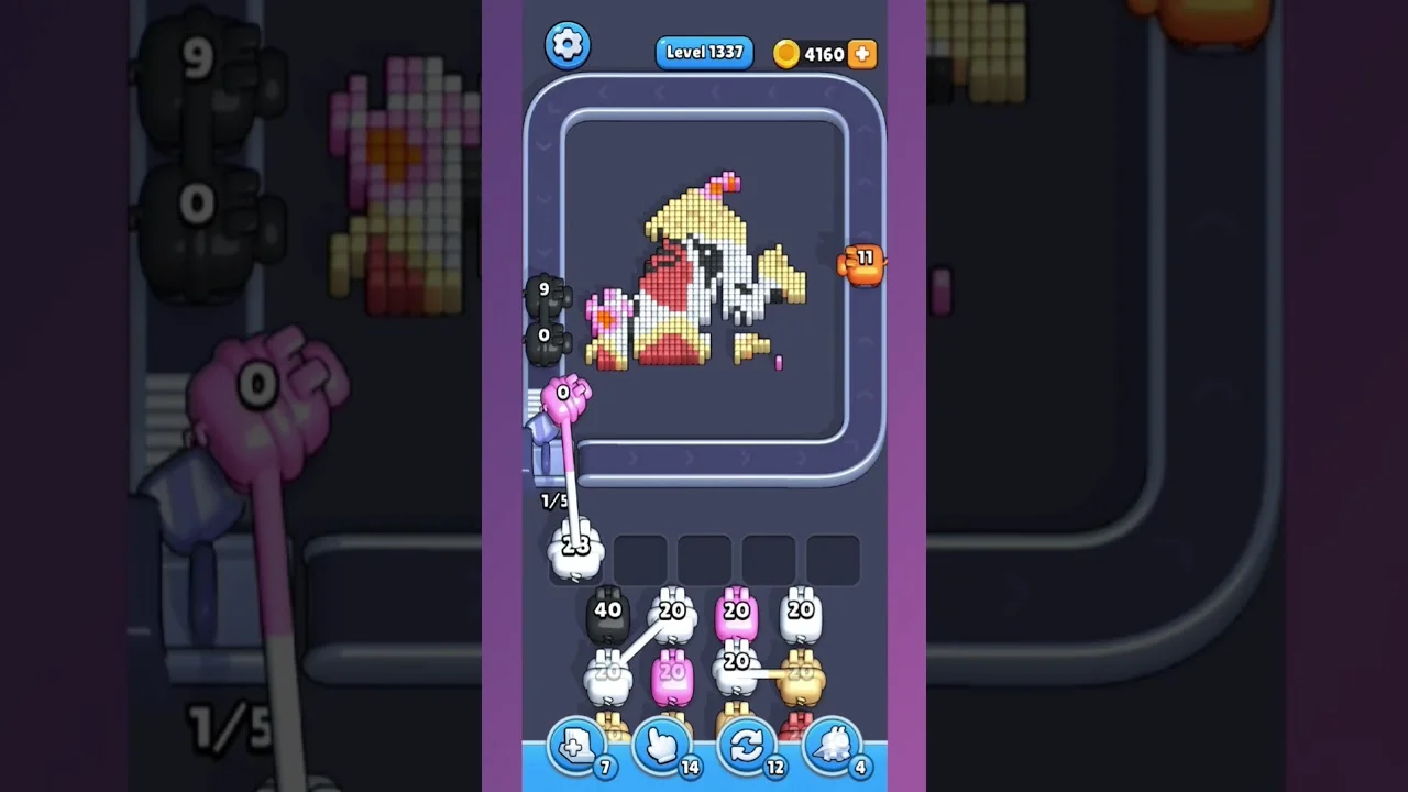 Pixel Flow Level 1337 grid layout and solution screenshot