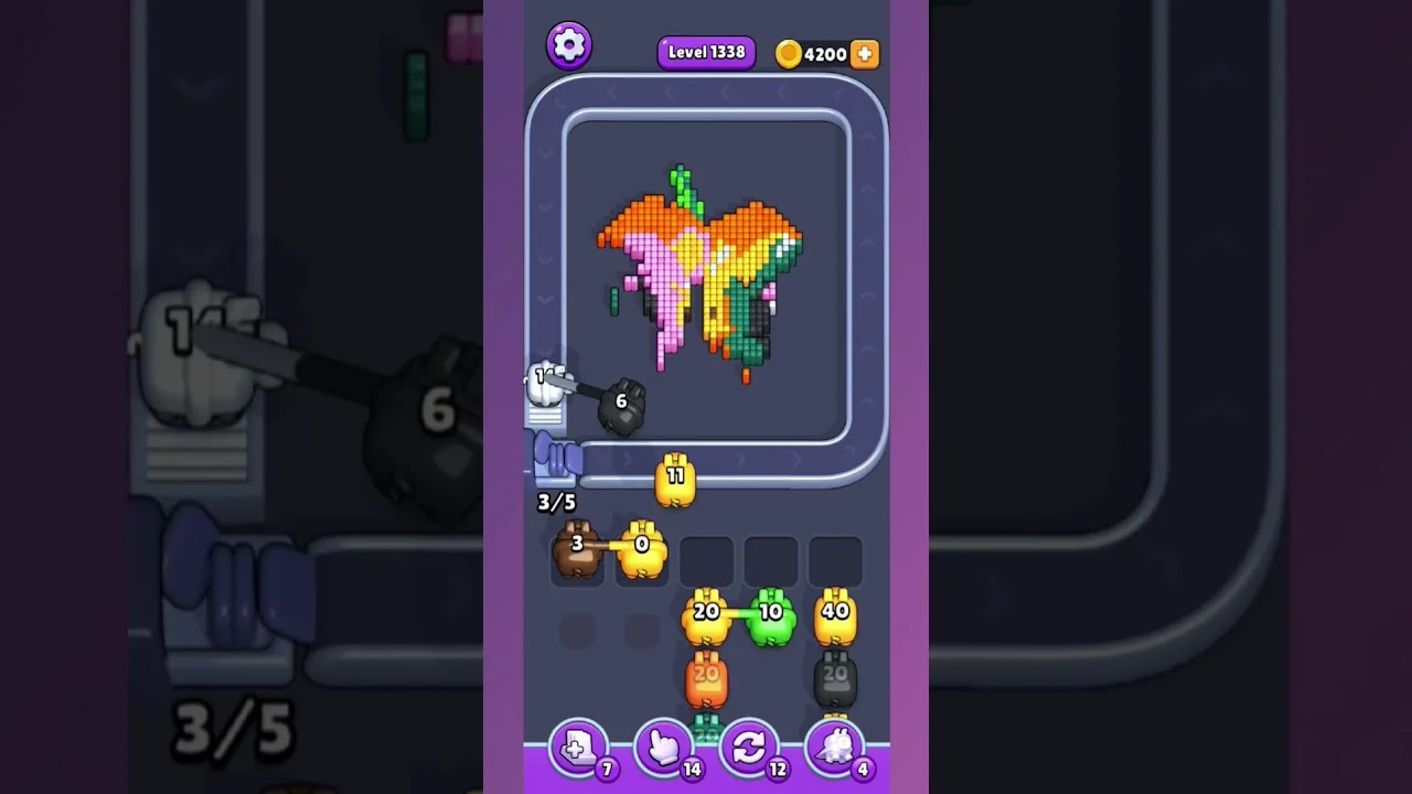 Pixel Flow Level 1338 grid layout and solution screenshot