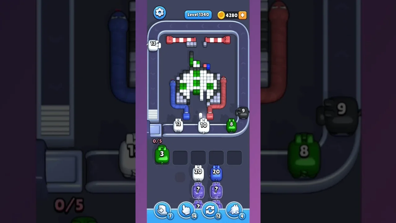 Pixel Flow Level 1340 grid layout and solution screenshot