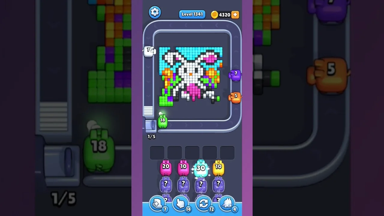 Pixel Flow Level 1341 grid layout and solution screenshot