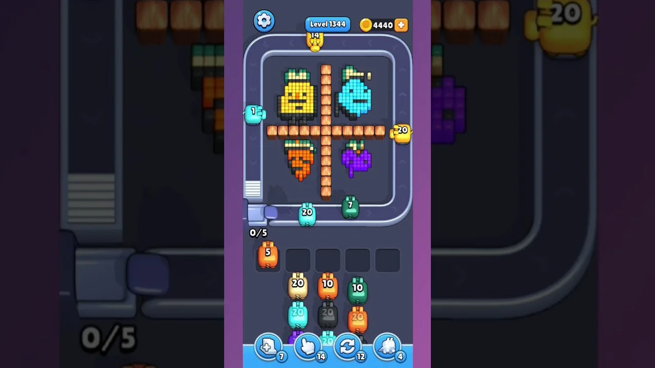 Pixel Flow Level 1344 grid layout and solution screenshot