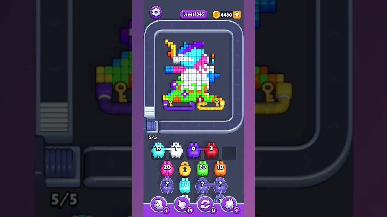 Pixel Flow Level 1345 grid layout and solution screenshot