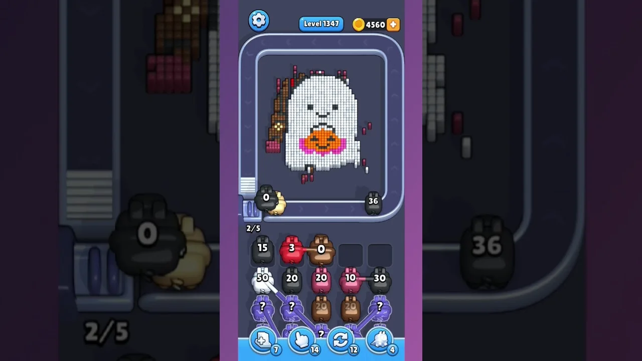 Pixel Flow Level 1347 grid layout and solution screenshot