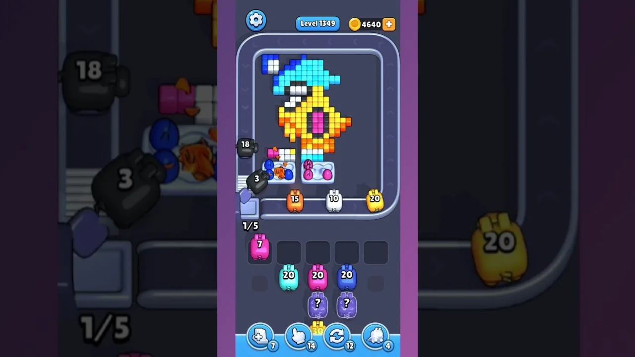 Pixel Flow Level 1349 grid layout and solution screenshot