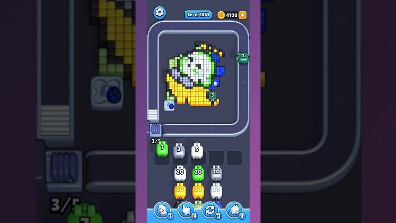 Pixel Flow Level 1351 grid layout and solution screenshot