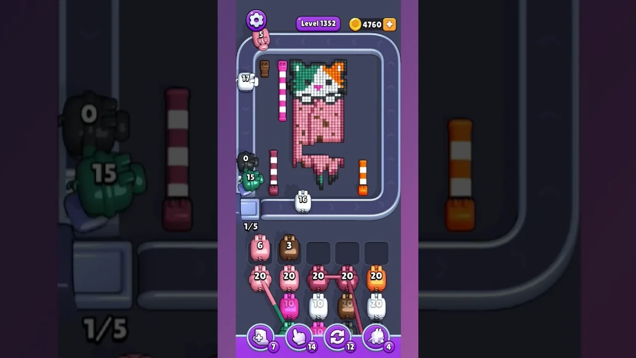 Pixel Flow Level 1352 grid layout and solution screenshot