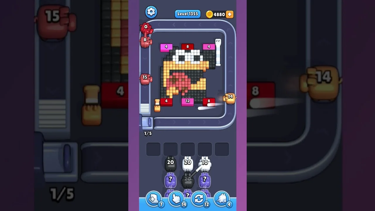 Pixel Flow Level 1355 grid layout and solution screenshot